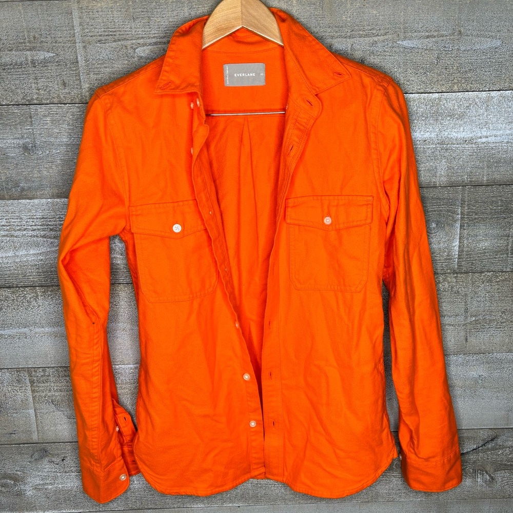 Everlane neon orange button down fleece  fleece shirt XS cotton